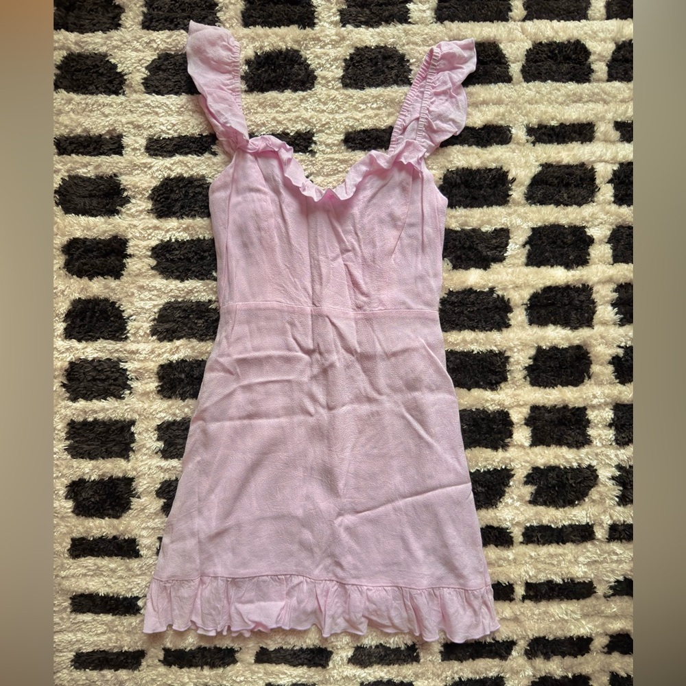 Aritzia Sunday Best baby pink mini babydoll dress with ruffle detail